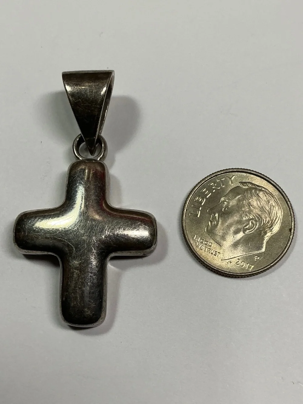 Sterling Silver Puff Cross Pendant. 1.75 inches long